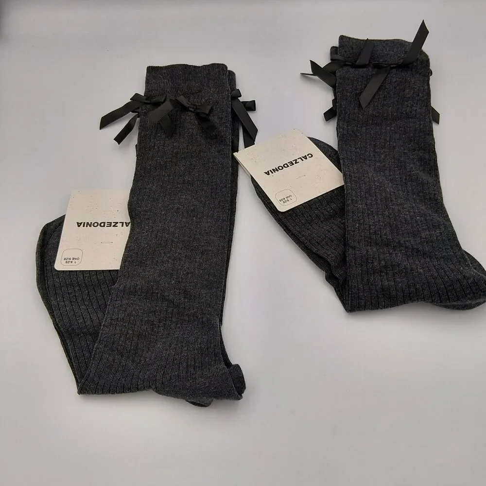 Calzedonia Italian brand knee socks with bows anthracite gray-set of 2